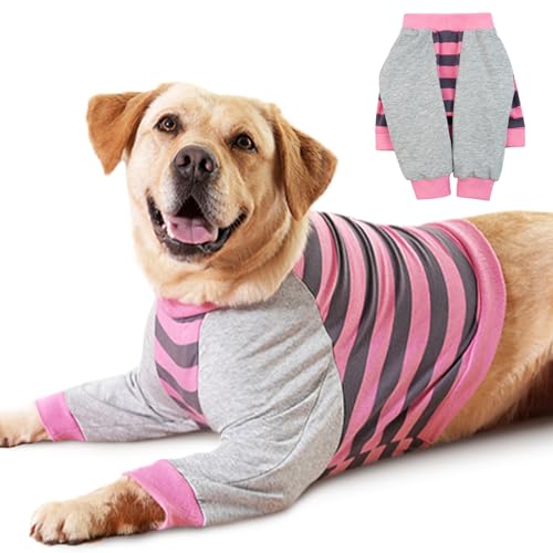 FUAMEY Hunde-Genesungshemd mit Vorderbeinschutz, Ellenbogenschutz, verhindert Lecken von Gelenken, für mittelgroße und große Hunde, schützt Beinwunden, rosa Streifen, Größe XXL von FUAMEY