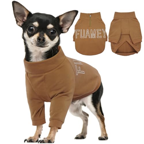 FUAMEY Hunde-Sweatshirt für extra kleine Hunde, Hundepullover für Jungen und Mädchen, leichte Hundeweste, weiche Hundekleidung für Yorkshire, Chihuahua, Herbst- und Winter, Khaki, Größe XS von FUAMEY