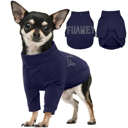 FUAMEY Hunde-Sweatshirt für extra kleine Hunde, Hundepullover für Jungen und Mädchen, leichte Hundeweste, weiche Hundekleidung für Yorkshire, Chihuahua, Herbst- und Winter-Hundeanzug, Blau, Größe XS von FUAMEY