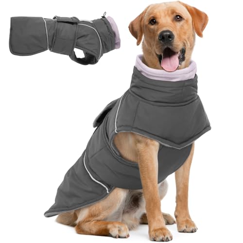 FUAMEY Hunde-Wintermantel für extra große Hunde, Hundejacke, wasserabweisend, reflektierend, warme Weste, Kaltwettermäntel für Labrador, Golden Retriever, dicker Fleece-Hunde-Schneeanzug mit von FUAMEY