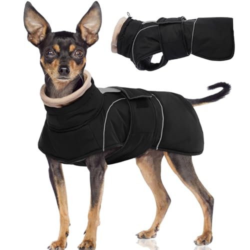 FUAMEY Hunde-Wintermantel für extra kleine Hunde, wasserabweisende Hundejacke, reflektierend, warme Weste, kaltes Wetter für Yorkshire, Chihuahua, dicker Fleece-Hunde-Schneeanzug mit Klettverschluss, von FUAMEY