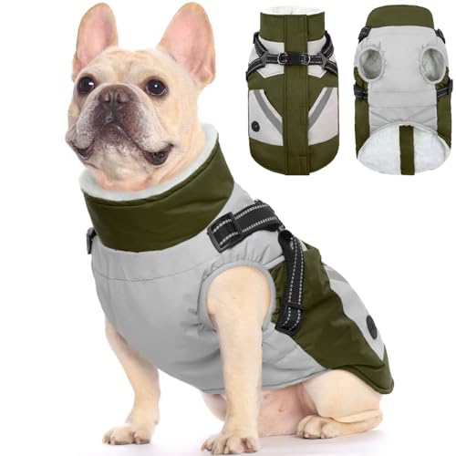 FUAMEY Hundejacken, Hundemantel mit Geschirr, integrierte wasserdichte Hundejacke, Wintermantel mit Reißverschluss auf der Rückseite, Schneeanzug, Haustierkleidung, Kotbeutel, Taschen, reflektierende von FUAMEY