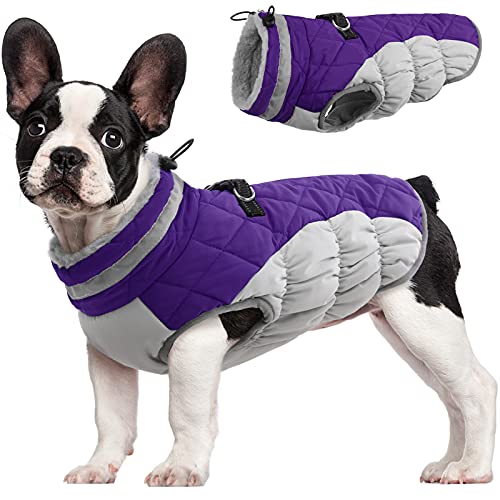 FUAMEY Hundemantel, warme Hundejacke, Wintermantel, gepolsterte Fleece-Weste, reflektierend, für kaltes Wetter, mit integriertem Geschirr, wasserdicht, winddicht, Hunde-Schneejacke, Kleidung mit von FUAMEY