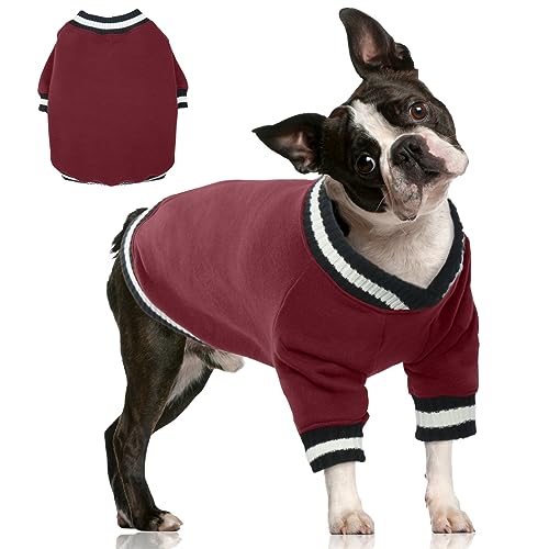 FUAMEY Hundepullover, Sweatshirt, Winterpullover, warme Hundekleidung, Hundeweste, dicker Welpenpullover, weicher Haustier-Fleecepullover, niedliches Outfit für kleine und mittelgroße Hunde, Weinrot, von FUAMEY