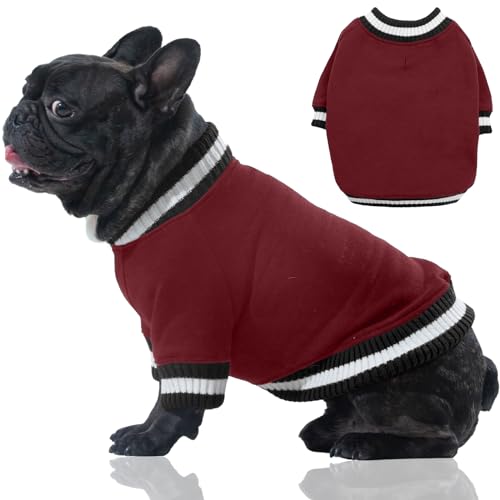 FUAMEY Hundepullover, Sweatshirt, Winterpullover, warme Hundekleidung, Hundeweste, dicker Welpenpullover, weicher Haustier-Fleecepullover, niedliches Outfit für kleine und mittelgroße Hunde, weinrot, von FUAMEY