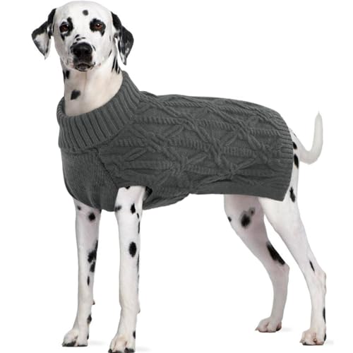 FUAMEY Hundepullover für extra große Hunde, Strickwaren für kaltes Wetter, dicker warmer Rollkragen, Hundepullover mit Kabelpullover, Winterkleidung für Labrador, Golden Retriever, Grau, Größe XXL von FUAMEY