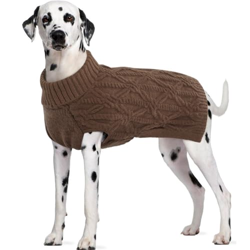 FUAMEY Hundepullover für extra große Hunde, Strickwaren für kaltes Wetter, dicker warmer Rollkragen, Hundepullover mit Zopfmuster, Winterkleidung für Labrador, Golden Retriever, Braun, Größe XXL von FUAMEY