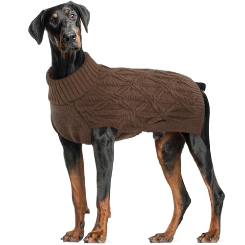 FUAMEY Großer Hunde-Rollkragenpullover – warmer Hundepullover mit Zopfmuster für den kalten Winter – Braun von FUAMEY