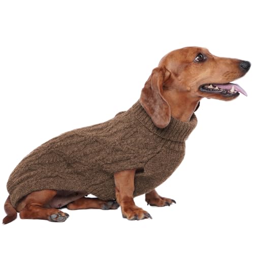 FUAMEY Hundepullover für kleine Hunde, Strickwaren für kaltes Wetter, dicker warmer Rollkragen, Hundepullover mit Zopfmuster, Winterkleidung für Yorkshire, Pudelbraun, Größe S von FUAMEY