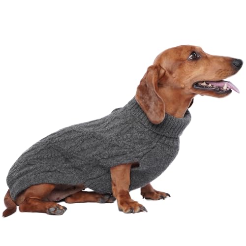 FUAMEY Hundepullover für kleine Hunde, Strickwaren für kaltes Wetter, dicker warmer Rollkragen, Hundepullover mit Zopfmuster, Winterkleidung für Yorkshire, Pudelgrau, Größe S von FUAMEY