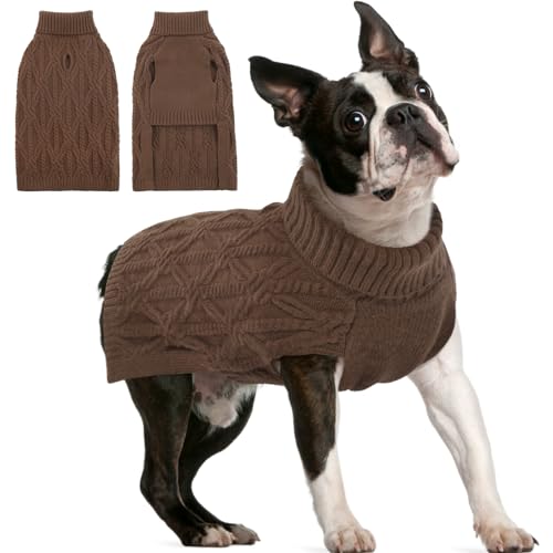 FUAMEY Hundepullover für mittelgroße Hunde, Strickwaren für kaltes Wetter, dicker warmer Rollkragen, Hundepullover mit Zopfmuster, Winterkleidung für Französische Bulldogge, Boston Terrier, Beagle, von FUAMEY