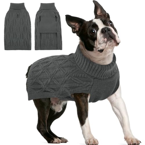 FUAMEY Hundepullover für mittelgroße Hunde, Strickwaren für kaltes Wetter, dicker warmer Rollkragen, Hundepullover mit Zopfmuster, Winterkleidung für Französische Bulldogge, Boston Terrier, von FUAMEY