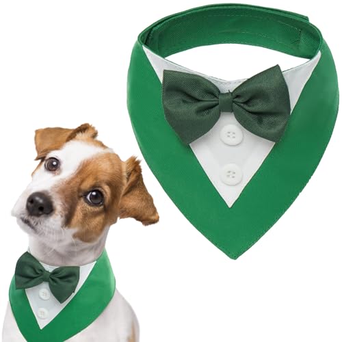 FUAMEY St. Patrick's Day Hunde-Smoking, grünes Halsband, Welpenkostüm, verstellbar, Hundehalstuch, Cosplay, Party, Hunde-Lätzchen, irische Glückshunde, Fliege, Grün und Weiß, Größe L von FUAMEY