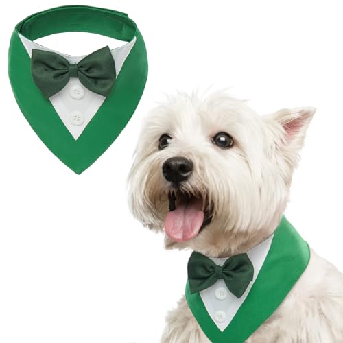 FUAMEY St. Patrick's Day Hunde-Smoking, grünes Halsband, Welpenkostüm, verstellbares Hundehalstuch, Cosplay, Party, Hunde-Lätzchen, irische Glückshunde, Fliege, Grün und Weiß, Größe S von FUAMEY