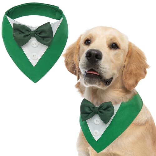 FUAMEY St. Patrick's Day Hunde-Smoking, grünes Halsband, Welpenkostüm, verstellbares Hundehalstuch, Cosplay-Party, Hunde-Lätzchen, irische Glückshunde, Fliege, Grün und Weiß, Größe XL von FUAMEY