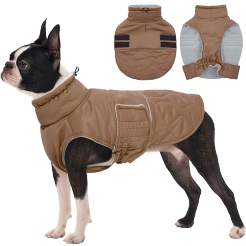 FUAMEY Warmer Winter-Hundemantel, Fleece-Rollkragen-Hundejacke, dick, wasserdicht, winddicht, für kaltes Wetter, Hunde-Schneeanzug, Weste für kleine, mittelgroße und große Hunde von FUAMEY