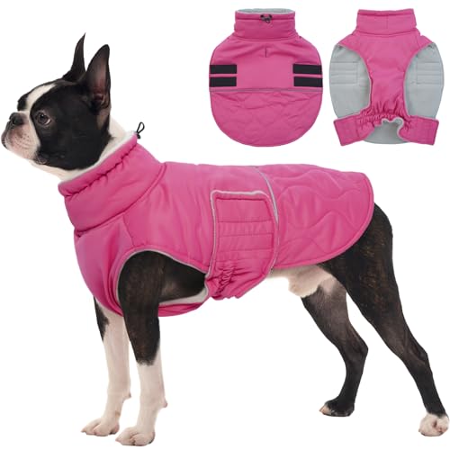 FUAMEY Winter-Hundejacke für kleine Hunde, kaltes Wetter, warme Hundejacke, wasserabweisendes Hunde-Outfit, dicker Hunde-Schneeanzug für Yorkshire, Chihuahua, Haustier-Winterkleidung, Rosenrot, Größe von FUAMEY