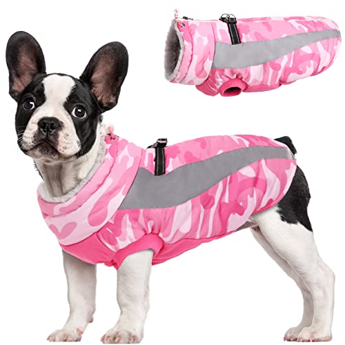 Fuamey Hunde-Wintermantel, weiches Fleece-gefüttert, warme Hundejacke, Winter, wasserdicht, winddicht, Camouflage-Hunde-Fleece-Weste für kaltes Wetter, reflektierend, gemütlich, Hundebekleidung für kleine, mittelgroße und große Hunde von FUAMEY