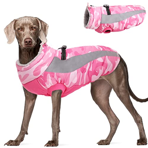 Fuamey Hunde-Wintermantel, weiches Fleece-gefüttert, warme Hundejacke, Winter, wasserdicht, winddicht, Camouflage-Hunde-Fleece-Weste für kaltes Wetter, reflektierend, gemütlich, Hundebekleidung für kleine, mittelgroße und große Hunde von FUAMEY