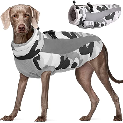 Fuamey Hunde-Wintermantel, weiches Fleece-gefüttert, warme Hundejacke, Winter, wasserdicht, winddicht, Camouflage-Hunde-Fleece-Weste für kaltes Wetter, reflektierend, gemütlich, Hundebekleidung für kleine, mittelgroße und große Hunde von FUAMEY