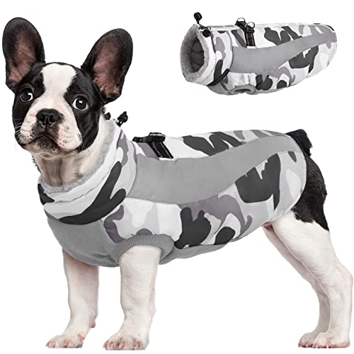 Fuamey Hunde-Wintermantel, weiches Fleece-gefüttert, warme Hundejacke, Winter, wasserdicht, winddicht, Camouflage-Hunde-Fleece-Weste für kaltes Wetter, reflektierend, gemütlich, Hundebekleidung für kleine, mittelgroße und große Hunde von FUAMEY