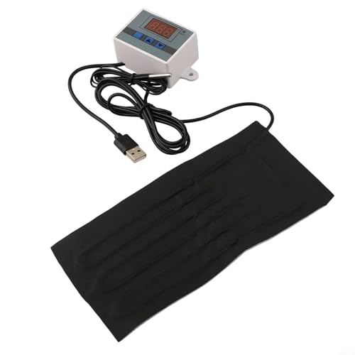 FUBESK Heizkissen für kleine Haustiere, einstellbare Temperatur, USB-Netzteil, wasserdicht, Silikondraht, Digitalanzeige, Sicherheits-Wärmekissen, geeignet für Katzen und Hunde (10 x 20 cm) von FUBESK