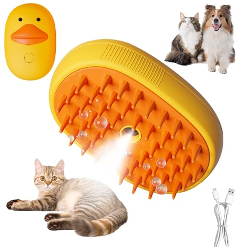 FUFRE Dampfbürste Katze, Katzenbürste Mit Dampf, 3-In-1 Dampfbürste Katze, Fellpflege & Krallenpflege Für Katzen, Katzenbürste Mit Wasser, Multifunktion Haustierspray Massagekamm (Gelb) von FUFRE