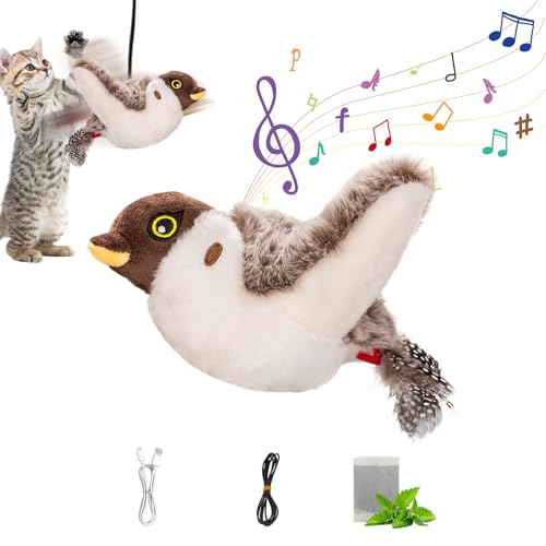 FUFRE Interaktives Katzenspielzeug Vogel USB-Aufladung, Katzenspielzeug Elektrischmit Fernbedienung, Katzenspielzeug Selbstbeschäftigung, Cat Toys, Simulierter Zwitschernder Vogel, für Katz (A) von FUFRE