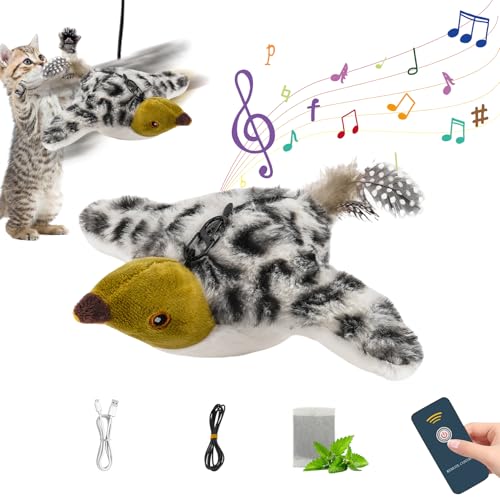 FUFRE Interaktives Katzenspielzeug Vogel USB-Aufladung, Katzenspielzeug Elektrischmit Fernbedienung, Katzenspielzeug Selbstbeschäftigung, Cat Toys, Simulierter Zwitschernder Vogel, für Katz (B) von FUFRE