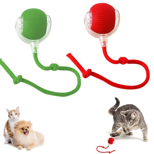 FUFRE Katzenspielzeug Elektrisch, Interaktives Katzenspielzeug Katzenball, 3 Modi Katzenspielzeug, Hundespielzeug Ball Mit Schnur Und USB Aufladbar Für Kleine,Mittlere Hunde/Katzen (Rot + Grün) von FUFRE