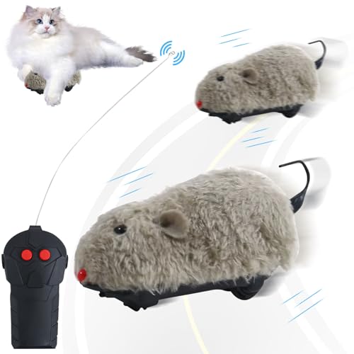 FUFRE Katzenspielzeug Maus Elektrisch, Plüsch Interaktives Katzenspielzeug, 360 ° Lenkung Ferngesteuerte Maus für Katzen, Cat Toy aus ABS-Material, Batteriebetrieben, für Katzen klein Hunde (Braun) von FUFRE