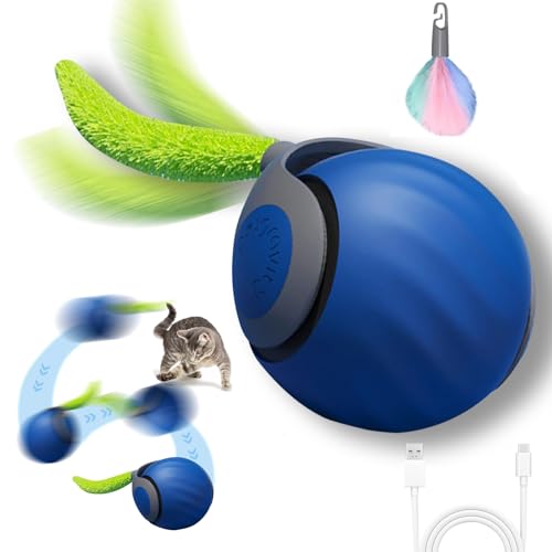 FUFRE interaktiver spielball für Katzen,2.0 autoecho katzenspielzeug Ball elektrisch,katzenspielzeug selbstbeschäftigung Zwei Einstellungsmodi,USB Aufladbarer Mit Ersatzschwanz für Hund/Katzen (blau) von FUFRE