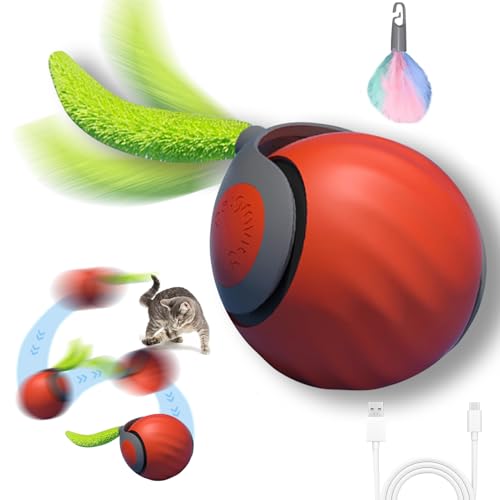 FUFRE interaktiver spielball für Katzen,2.0 autoecho katzenspielzeug Ball elektrisch,katzenspielzeug selbstbeschäftigung Zwei Einstellungsmodi,USB Aufladbarer Mit Ersatzschwanz für Hund/Katzen (rot) von FUFRE