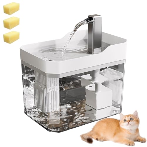 Katzen Trinkbrunnen, 1.5L Katzenbrunnen 2.5W leise mit 3pcs Ersatzfiltern, USB Trinkbrunnen für Katze mit Intelligente Pumpe, Abnehmbare Wasserbrunnen für Katzen, für mehrere Haustiere (B) von FUFRE