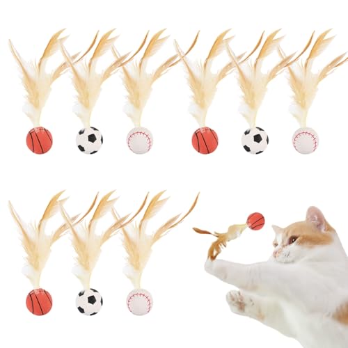 Katzenspielzeug Ball, 9pcs Interaktives Katzenspielzeug mit Feder, 2025 Neu Interaktiver Spielball für Katzen, Elastisch Katzenspielzeuge, Cat Toy, Katzenspielzeuge Federn, für Katzen Hunde (A) von FUFRE