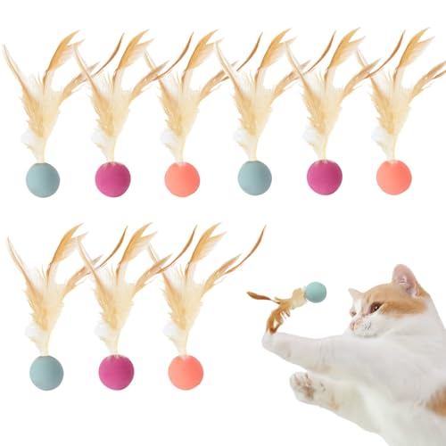 Katzenspielzeug Ball, 9pcs Interaktives Katzenspielzeug mit Feder, 2025 Neu Interaktiver Spielball für Katzen, Elastisch Katzenspielzeuge, Cat Toy, Katzenspielzeuge Federn, für Katzen Hunde (B) von FUFRE