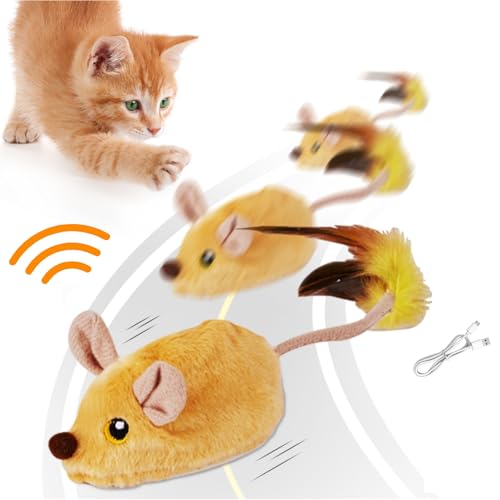 Katzenspielzeug Maus Elektrisch, LED Elektrisches Katzenspielzeug mit Geräusch, USB Interaktives Katzenspielzeug, Realistisch Katzenspielzeug Selbstbeschäftigung, für Katze Hunde (Fernbedienung-A) von FUFRE