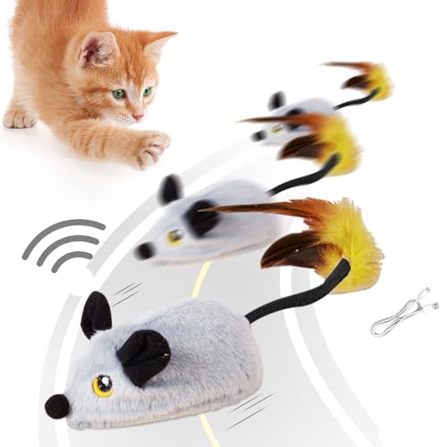 Katzenspielzeug Maus Elektrisch, LED Elektrisches Katzenspielzeug mit Geräusch, USB Interaktives Katzenspielzeug, Realistisch Katzenspielzeug Selbstbeschäftigung, für Katze Hunde (Fernbedienung-B) von FUFRE