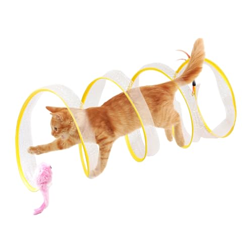 Katzenspielzeug Spirale, Katzentunnel Faltbar, Federspielzeug für Katzen, Katzenspielzeug Selbstbeschäftigung, 25 cm Breite Spielzeug Katze, Cat Toys mit Vögel Federn Glocke, für Katze Welpen (A) von FUFRE