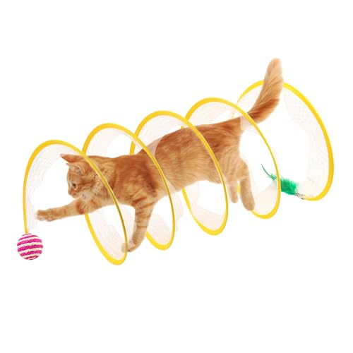 Katzenspielzeug Spirale, Katzentunnel Faltbar, Federspielzeug für Katzen, Katzenspielzeug Selbstbeschäftigung, 25 cm Breite Spielzeug Katze, Cat Toys mit Vögel Federn Glocke, für Katze Welpen (B) von FUFRE