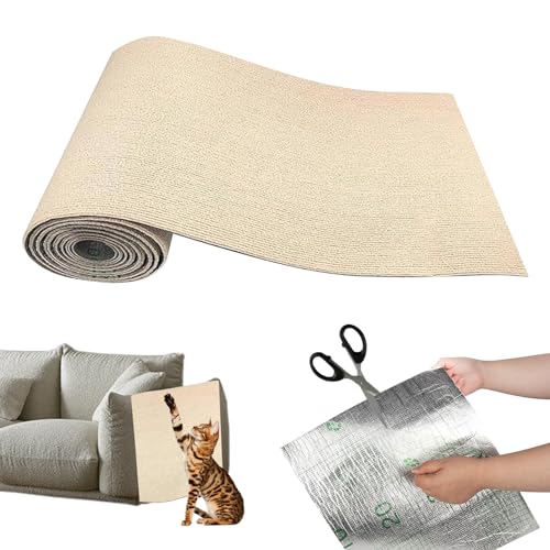 Kratzmatte Katze, 2024 New DIY Zuschneidbare Selbstklebende Teppich-Katzenmattenunterlage, Kratzschutz Sofa Katze, Kratzmatte Katze Wand Für Schützt Teppiche Sofa Möbelschutz (30cm*100cm,Khaki) von FUFRE