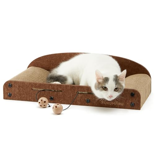 FUKUMARU 53.3 cm Katzenkratzer Karton, Katzenliege, Langlebiges Katzenkratzbett Große Liege mit Glockenball Spielzeug, Recycelbare Katzenkratzpads für Indoor Katzen, Katzenkratzbett Karton von FUKUMARU