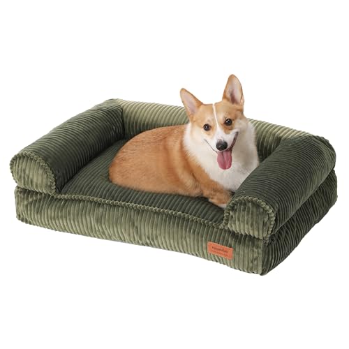 FUKUMARU Hundebett für große Hunde, Flauschiges & Ergonomisches Hundesofa mit wasserabweisender TPU-Schicht, Cordstoff, Waschbar und rutschfest, Abnehmbarer Reißverschlussbezug, 93 x 63 x 22 cm, Grün von FUKUMARU