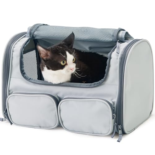 FUKUMARU Katzentragetasche, weiche Seiten, kleine Hundetasche, große Katzenreisetasche mit Netzfenster, unter 18 kg, von Fluggesellschaften zugelassene Haustiertragetasche mit 4 Aufbewahrungstaschen, von FUKUMARU