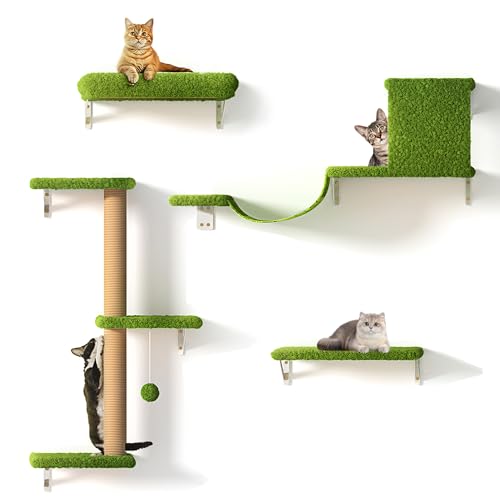 FUKUMARU Kletterwand Katzen Set, 10-teilig Katzen Kletterwand Set, aus robuster Multiplexplatte，Hängematte Katze mit Katzenhaus, Katzenbrücke, Katzenbaum, Katzentreppe bis zu 18 kg, Grau von FUKUMARU