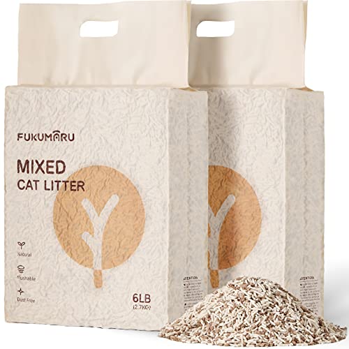 FUKUMARU Tofu Katzenstreu 5.4 kg, Klumpstreu für Katzen, Gemischtes Apfelholzpellets, Staubfrei und Leicht klumpend, Geruchskontrolle, spült in der Toilette, Geringe Rückstände von FUKUMARU