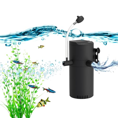 FUMAK Aquariumfilter für Aquarien, 135 GPH für 35-122 Liter Aquarien, 2-stufiger interner Aquariumfilter, Schildkröten-Tankfilter mit doppeltem Wasserauslass und Belüftung von FUMAK