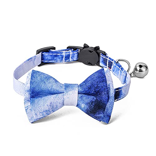 FUNAT Bogen abnehmbares Katzenhalsband, Soft Tie gefärbtes Katzenhalsband, Blaues Katzenhalsband 1.0 * 28 cm, Katzenhalsband mit Schleife, Katzenhalsband mit Schnalle und Glocke von FUNAT