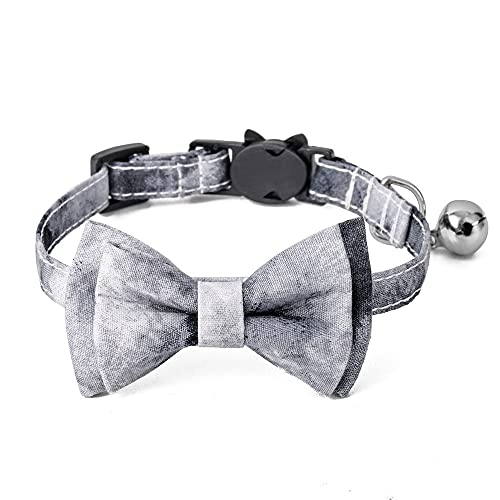 FUNAT Bogen abnehmbares Katzenhalsband, Soft Tie gefärbtes Katzenhalsband, Blaues Katzenhalsband 1.0 * 28 cm, Katzenhalsband mit Schleife, Katzenhalsband mit Schnalle und Glocke von FUNAT