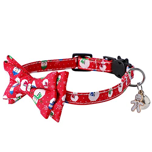 FUNAT Katzenhalsbänder 1.0 * 28 cm, Weihnachten Nette Cartoon Schneemann Haustier Bowknot Bell Katze Halsband, rot grüne Blaue Bowknot Katze Halsband von FUNAT